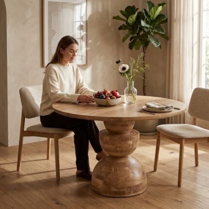 PRITI Round Carved Dining Table (Solid Mango Wood )