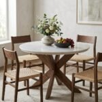 PRITI Round Dining Table (marble or glass top & Wooden Legs )