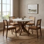 PRITI Round Dining Table (marble or glass top & Wooden Legs ) - Image 3