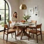 PRITI Round Dining Table (marble or glass top & Wooden Legs ) - Image 2