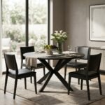 PRITI Round Dining Table in Wood and Black Metal Legs - Image 3