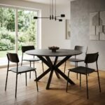 PRITI Round Dining Table in Wood and Black Metal Legs - Image 2