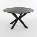 PRITI Round Dining Table in Wood and Black Metal Legs
