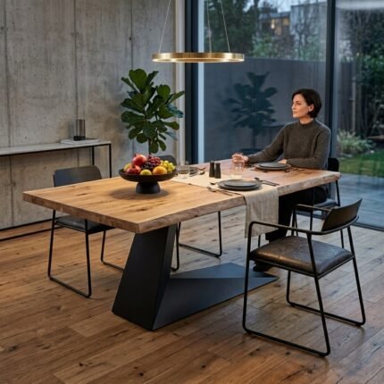 Rectangular Industrial Dining Table Black Metal - PRITI