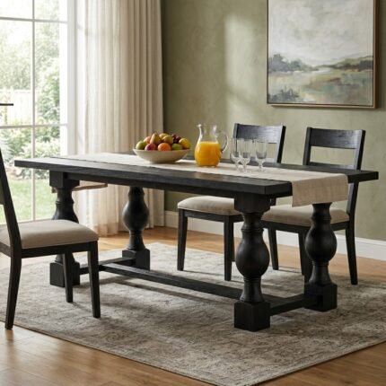 Traditional Rectangle Wooden Dining Table (Solid Black Wood) – PRITI