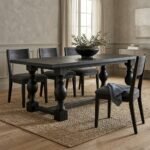 Traditional Rectangle Wooden Dining Table (Solid Black Wood) - PRITI - Image 3