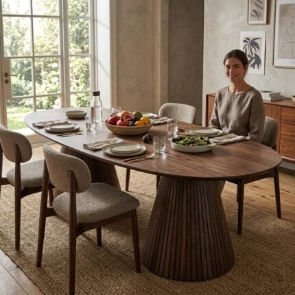 PRITI Ribbed Dining Table (Solid Wood )