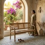 PRITI Vintage Bench in Solid Wood and Cannage - Image 2