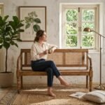 PRITI Vintage Bench in Solid Wood and Cannage