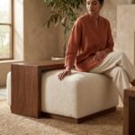 PRITI Sliding Ottoman w Caster Wheels and Table Top - Image 4