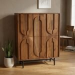 PRITI 4 Door Bar Cabinet Natural Wood - Image 3
