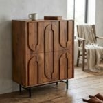 PRITI 4 Door Bar Cabinet Natural Wood