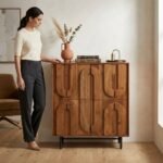 PRITI 4 Door Bar Cabinet Natural Wood - Image 2