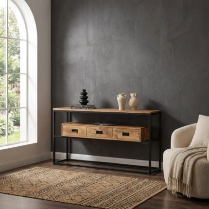 Wooden Sideboard (Solid Wood, Metal Legs) – PRITI