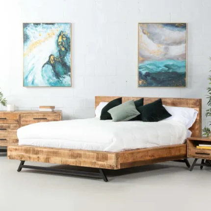 PRITI King Size Solid Wood Bed - Natural Rough Finish