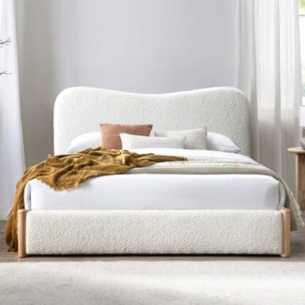 PRITI Boucle Queen Bed | Ivory Boucle Fabric