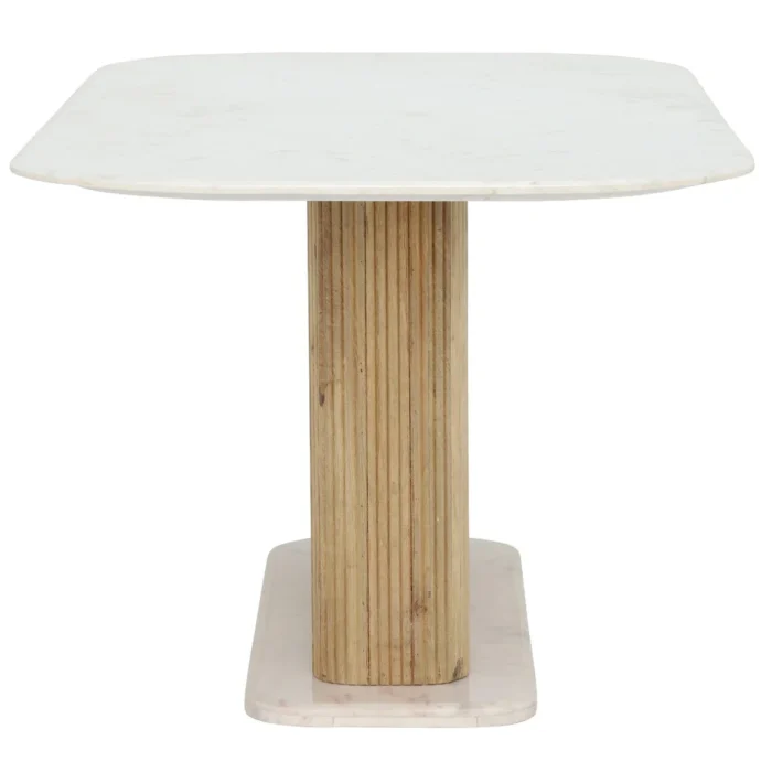 PRITI Curved Marble 180cm Dining Table with Wood Base, Seats 4 - 6