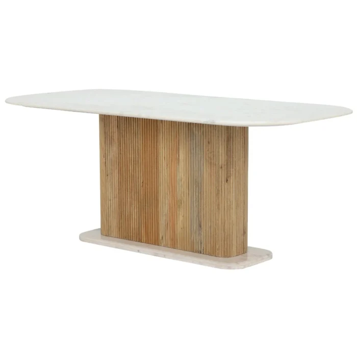 PRITI Curved Marble 180cm Dining Table with Wood Base, Seats 4 - 6