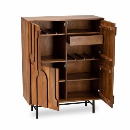 PRITI 4 Door Bar Cabinet Natural Wood