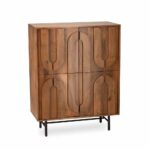 PRITI 4 Door Bar Cabinet Natural Wood