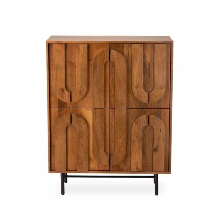 PRITI 4 Door Bar Cabinet Natural Wood