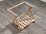 PRITI Glass Top Side Table | Natural Hardwood Frame