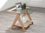 PRITI Glass Top Side Table | Natural Hardwood Frame