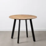 PRITI Small Round Loft Table Natural Wood and Black Metal