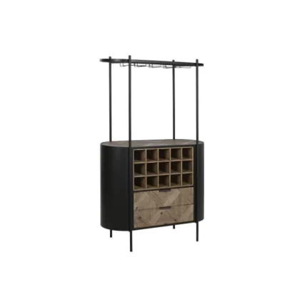 PRITI Loft Metal and Wood Bar Cabinet with Bottle Rack