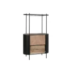 PRITI Loft Metal and Wood Bar Cabinet with Bottle Rack