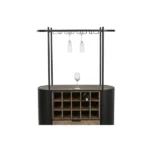 PRITI Loft Metal and Wood Bar Cabinet with Bottle Rack