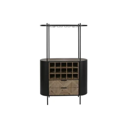 PRITI Loft Metal and Wood Bar Cabinet with Bottle Rack