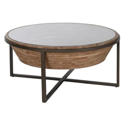 PRITI Round Coffee Table Wood, Glass and Metal