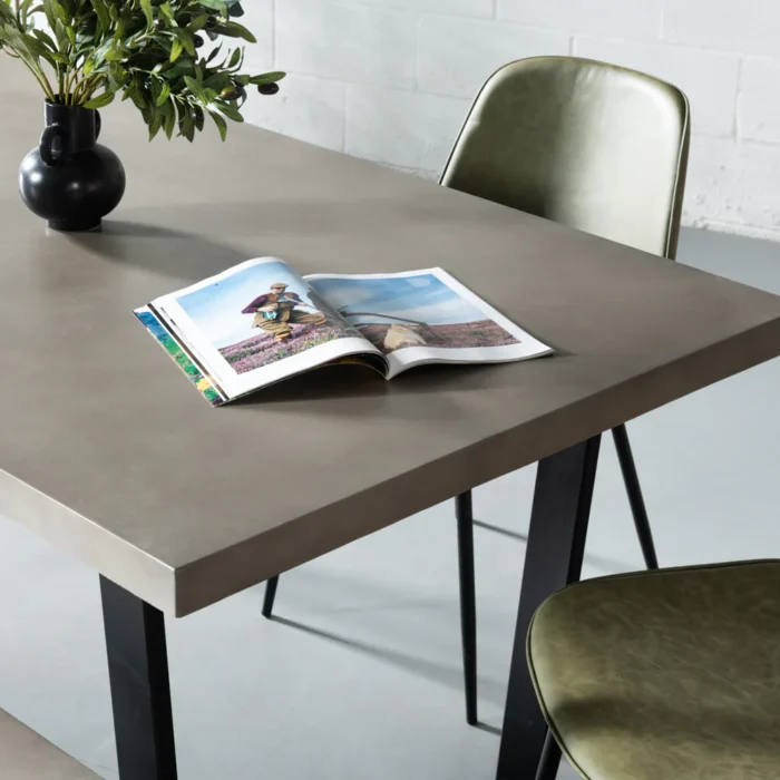PRITI Grey Concrete Dining Table with U Black Legs