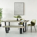 PRITI Grey Concrete Dining Table with U Black Legs