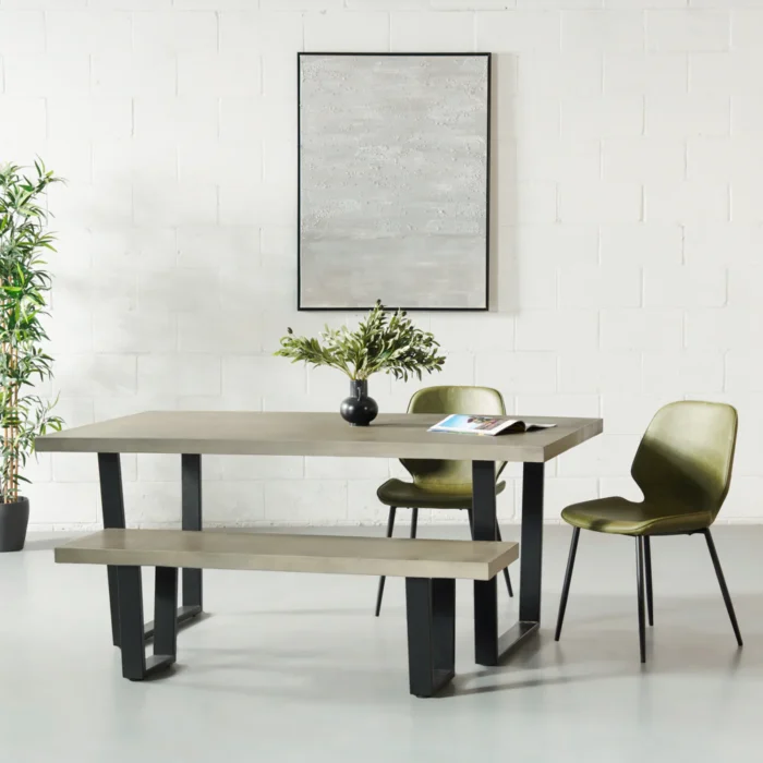 PRITI Grey Concrete Dining Table with U Black Legs