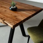 PRITI Solid Wood Live Edge Table with Black Pyramid-Shaped Legs