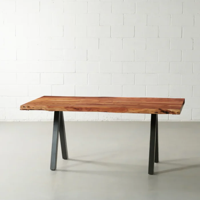 PRITI Solid Wood Live Edge Table with Black Pyramid-Shaped Legs