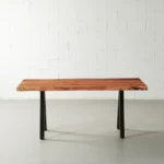 PRITI Solid Wood Live Edge Table with Black Pyramid-Shaped Legs