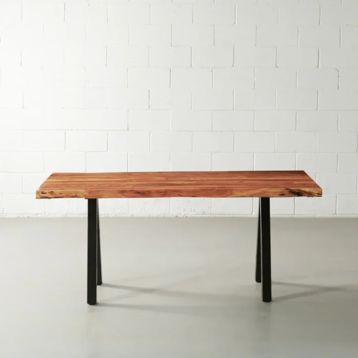 PRITI Solid Wood Live Edge Table with Black Pyramid-Shaped Legs