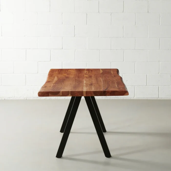 PRITI Solid Wood Live Edge Table with Black Pyramid-Shaped Legs