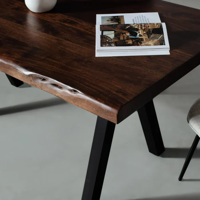 PRITI Solid Wood Live Edge Table with Black Pyramid-Shaped Legs