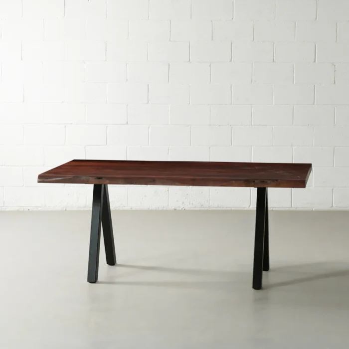 PRITI Solid Wood Live Edge Table with Black Pyramid-Shaped Legs