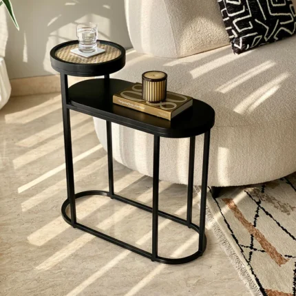 PRITI Rattan Charcoal 2-Tier Table