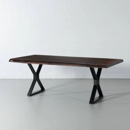 PRITI Live Edge Dining Table with Black X Legs