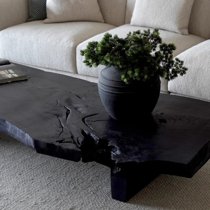 PRITI Handcrafted Black Solid Wood - Live Edge Coffee Table