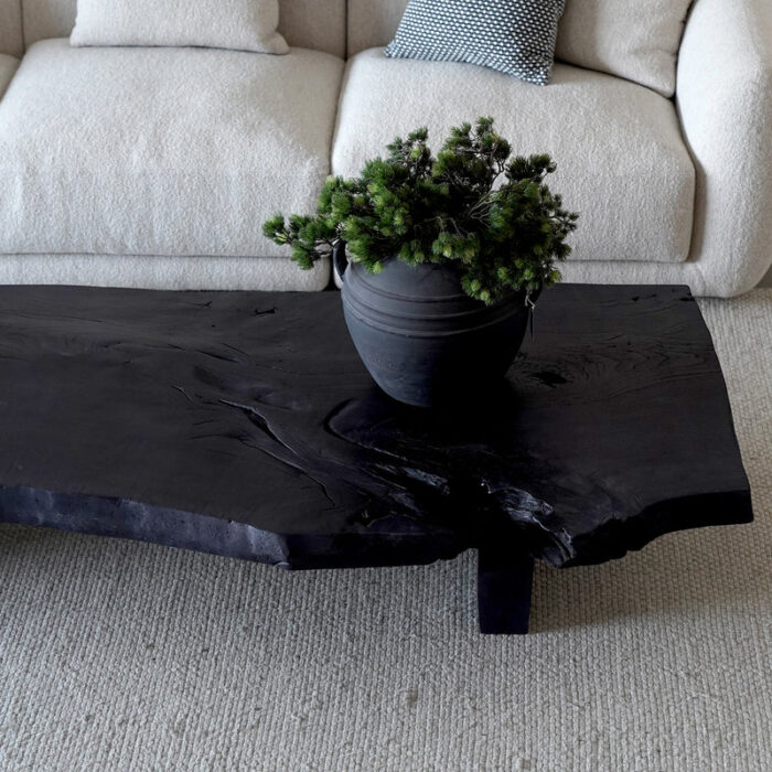 PRITI Handcrafted Black Solid Wood - Live Edge Coffee Table