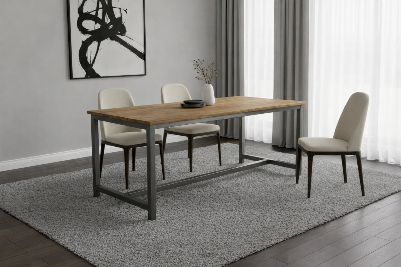 PRITI Wooden Top with Metal Legs Dining Table PRITI Wooden Top with Metal Legs Dining Table