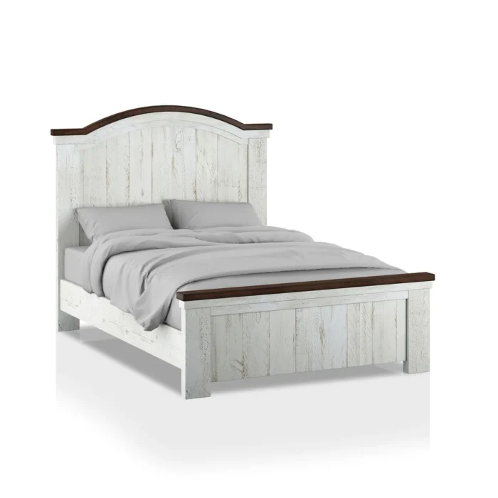 PRITI White Solid Wood Panel Bed