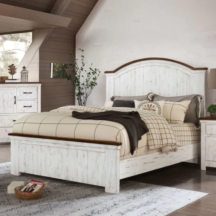 PRITI White Solid Wood Panel Bed